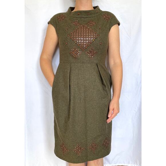 Max Mara Studio Green Brown Wool Studio Sheath Dress Mod Retro, 10 - Picture 1 of 5